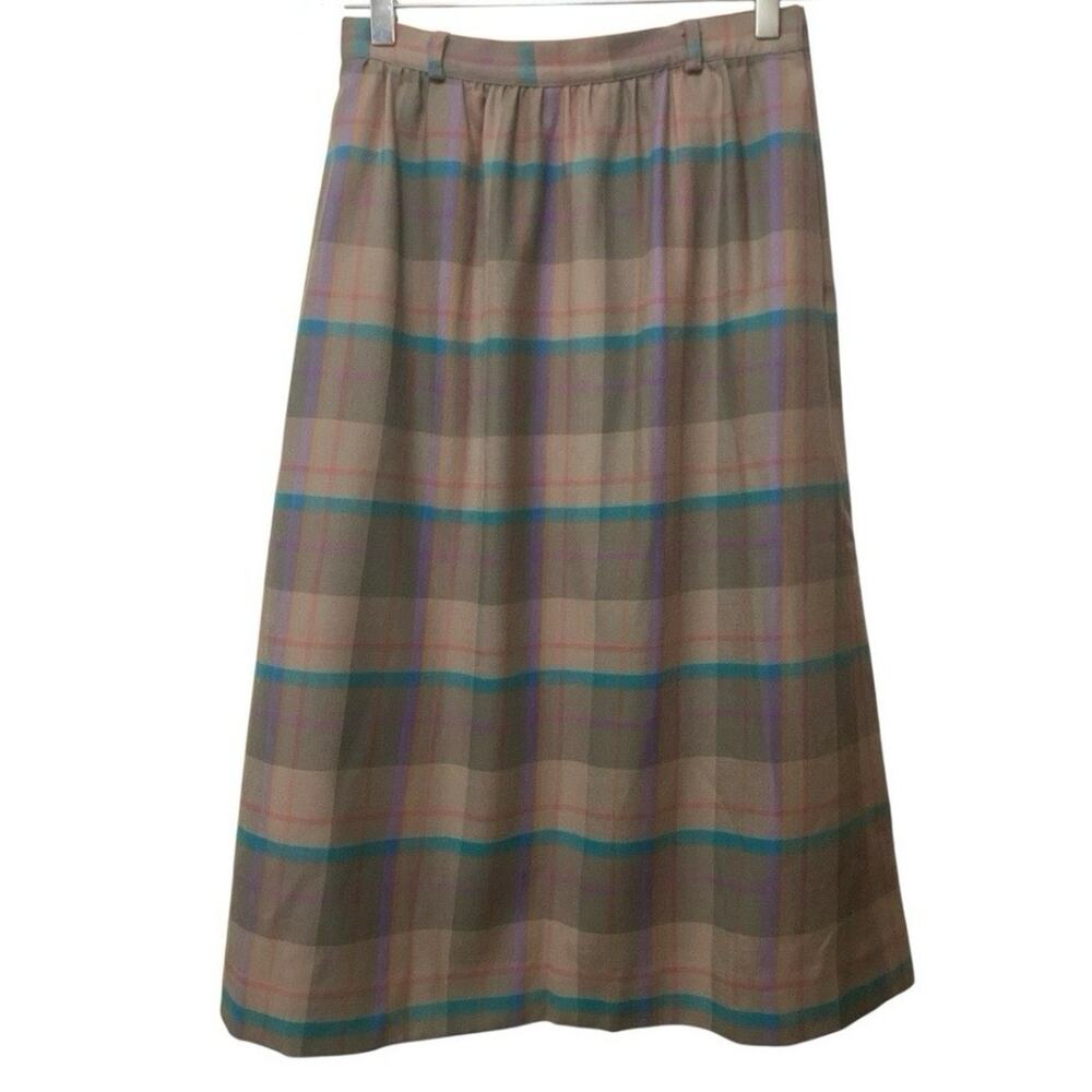 Vintage David Brooks Wool Plaid Skirt 10 Midi Academia Preppy Brown